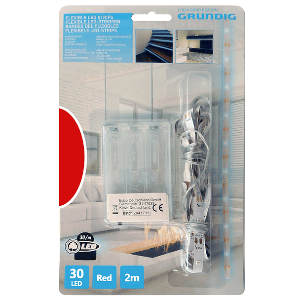 Fita 30 LEDs Flexíveis 2m c/ Interruptor (a pilhas) Vermelho - GRUNDIG 