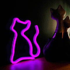 Luz Decorativa LED Neon Rosa em Forma de Gato - FOREVER