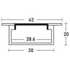 Perfil Embutir c/ Difusor Opaco p/ 2x Fita de LEDs - 2 mts 2
