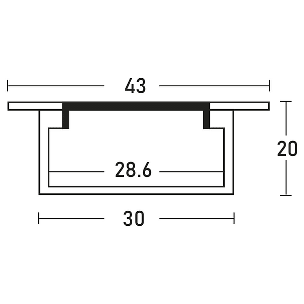 Perfil Embutir c/ Difusor Opaco p/ 2x Fita de LEDs - 2 mts 2