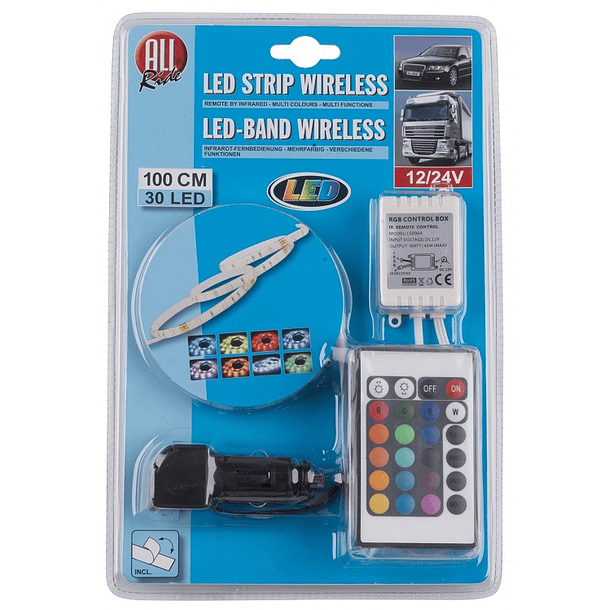 Pack Fita 30 LEDs IP65 RGB (1 metro) 12/24V + Controlador + Cabo Alimentação Isqueiro - ALL Ride 2