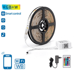 Pack Fita LEDs Inteligente Smart RGB+W Wi-Fi 12V (5 mts) + Controlador + Fonte Alimentação