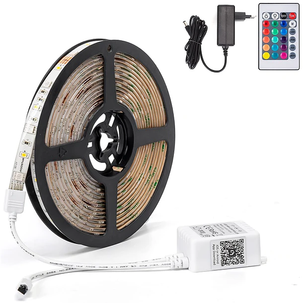 Pack Fita LEDs Inteligente Smart RGB+W Wi-Fi 12V (5 mts) + Controlador + Fonte Alimentação 2