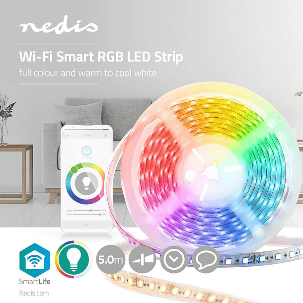 Fita de LEDs Inteligente IP65 RGB+W SmartLife Wi-Fi (5 mts) - NEDIS 2