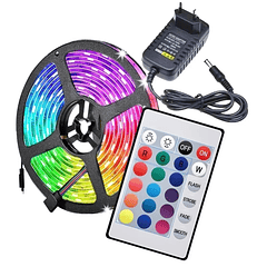 Pack Fita LEDs IP65 RGB (5 mts) 12V + Fonte Alimentação c/ Comando