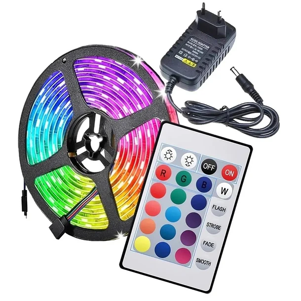 Pack Fita LEDs IP65 RGB (5 mts) 12V + Fonte Alimentação c/ Comando 1
