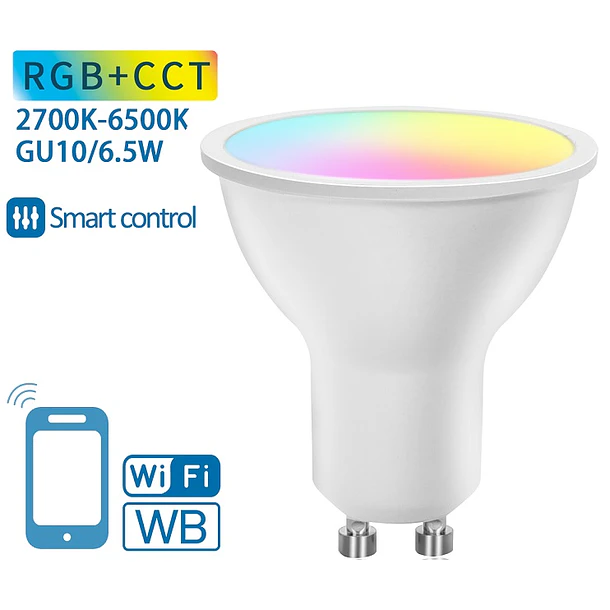 Lâmpada LED Inteligente GU10 Smart Wi-Fi 220V 6,5W RGB + 2700K ~ 6500K 555Lm 1