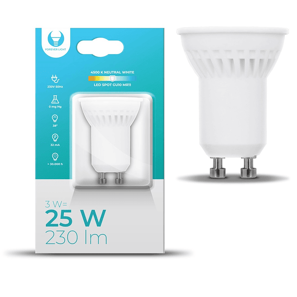 Lampada LED Cerâmica 220V GU10 MR11 3W Branco 4000K 230Lm - FOREVER 1