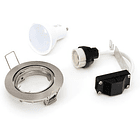 Pack Lampada LED 220V GU10 7W Branco 4000K 560Lm c/ Suporte Lampada + Aro Aço Escovado - OMEGA 1