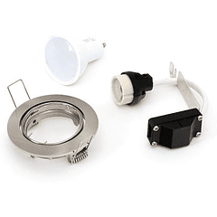 Pack Lampada LED 220V GU10 7W Branco F. 6000K 560Lm c/ Suporte Lampada + Aro Aço Escovado - OMEGA