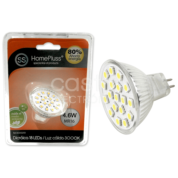 Lampada LED 12V MR16 4,6W Branco Q. 3000K 320Lm 