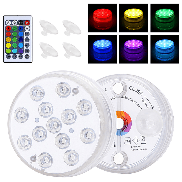 Pack 2x Aplique LED RGB Submersível (IP68) a Bateria c/ Comando 1