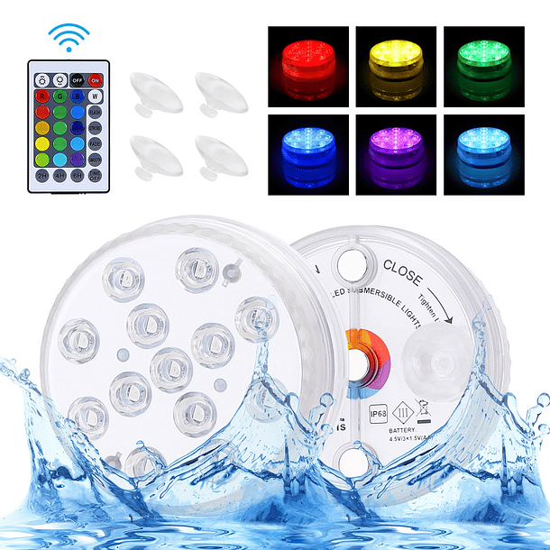 Pack 2x Aplique LED RGB Submersível (IP68) a Bateria c/ Comando 4