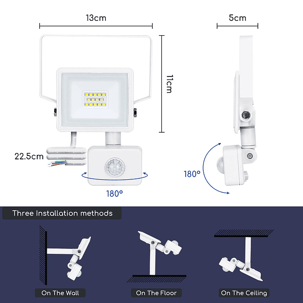 Projector LED Slim IP65 220V Branco F. 6000K 10W 900Lm c/ Sensor (Branco) 3