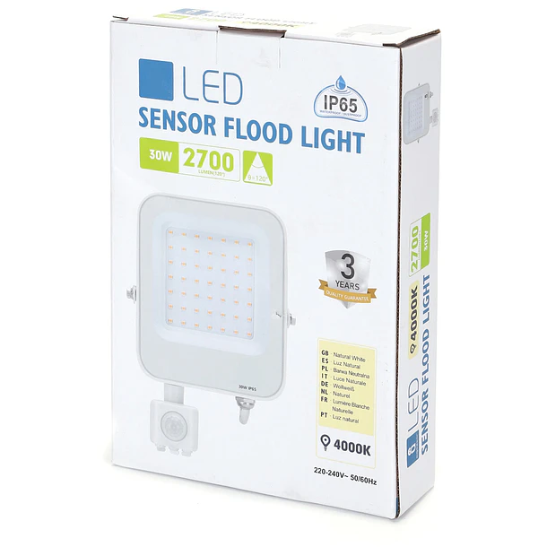 Projector LED Slim IP65 220V Branco 4000K 30W 2700Lm c/ Sensor (Branco) 4