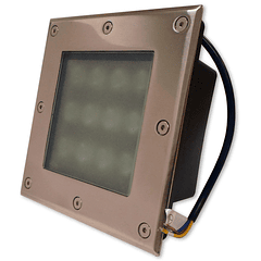 Projector LED Quadrado Inox p/ Encastrar IP67 220V AC 12W Branco F. 6000K