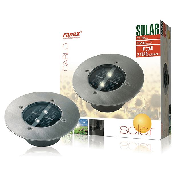 Projetor Encastar de Chão LED Solar Exterior c/ Sensor Crepuscular IP67 (Ø140x50mm) - RANEX 5000.197 