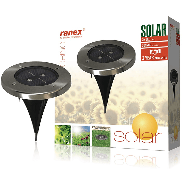 Projetor de Chão LED Solar Exterior de Estaca c/ Sensor Crepuscular IP44 - RANEX 5000.389 1