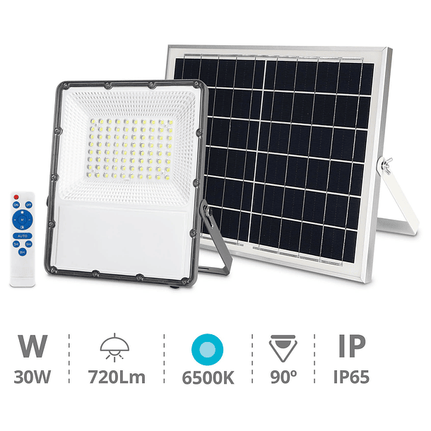 Kit Projector LED 30W Branco F. 6000K 720Lm c/ Painel Solar - GSC 