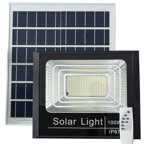 Kit Projector LED 100W Branco F. 6000K c/ Sensor + Painel Solar (IP65) 1
