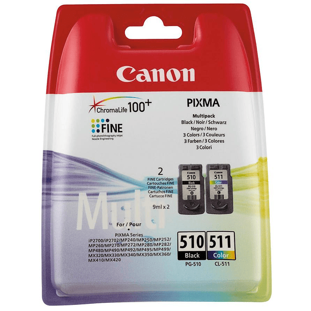 Pack 2x Tinteiros PG-510/CL-511 (Preto/Cores) - CANON 