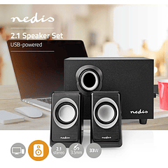 Colunas 2.1 c/ Subwoofer Stéreo 33W - NEDIS