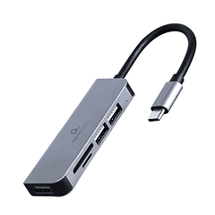 Adaptador 3 em 1 Hub USB tipo C de 3 portas (USB3.1 + USB 2.0) c/ Leitor de cartão - GEMBIRD