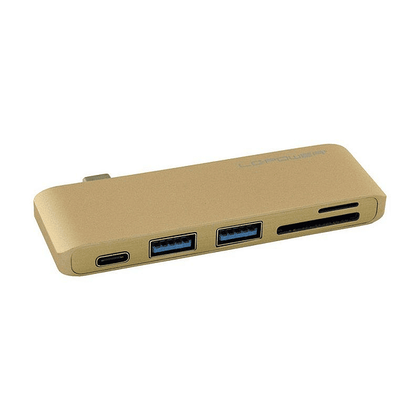 Hub USB C - USB C / 2x USB A / MicroSD / SD (Dourado) - LC-POWER 1