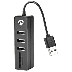 HUB USB2.0 3 Portas c/ Leitor Cartões SD/microSD - NEDIS