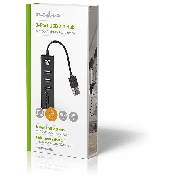 HUB USB2.0 3 Portas c/ Leitor Cartões SD/microSD - NEDIS 4