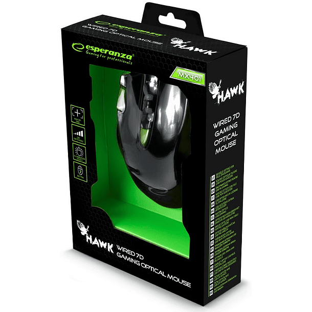 Rato Óptico 7D USB 7 Botões 2400DPI GAMES (HAWK BLACK-GREEN) - ESPERANZA 4