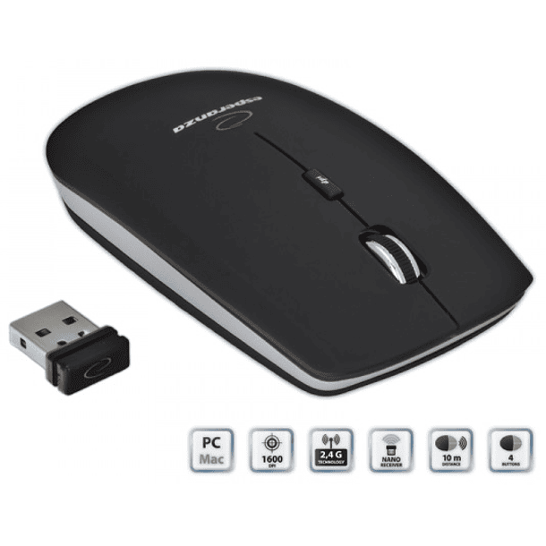 Rato Óptico 4D Ultra SLIM USB s/ Fios 1600DPI (SATURN BLACK) - ESPERANZA 3