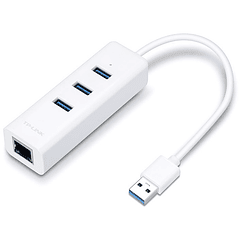 Placa de Rede Externa (RJ45) USB3.0 c/ HUB 3x USB3.0 Fêmea - TP-LINK