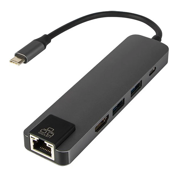 Placa de Rede Externa USB-C Macho com HUB HDMI / 2x USB 3.0 / USB C / RJ45 1
