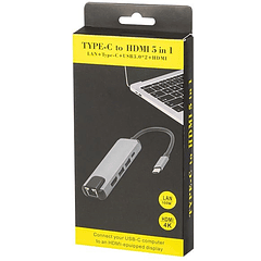 Placa de Rede Externa USB-C Macho com HUB HDMI / 2x USB 3.0 / USB C / RJ45