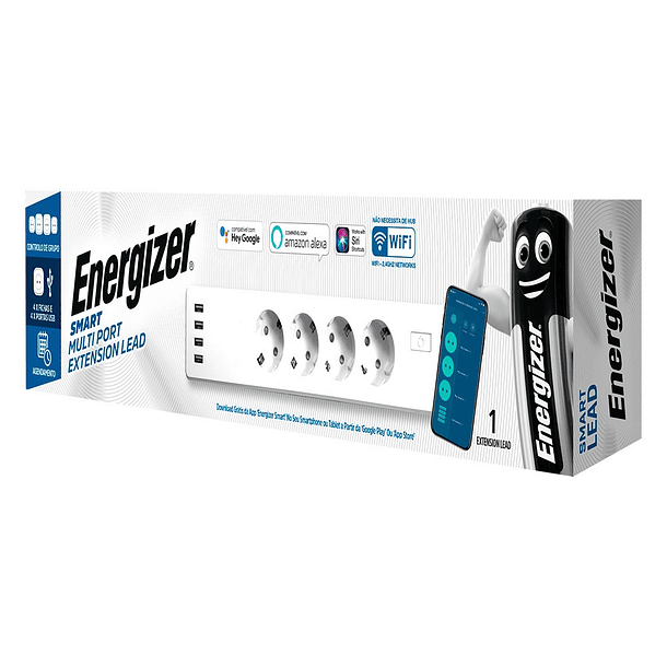 Extensão Smart Multiport Quadrupla (4x Tomadas + 4x USB) - ENERGIZER 2