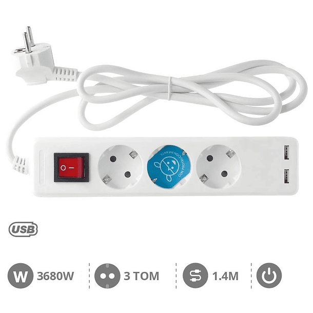 Extensão Tripla c/ 2 USB (1,4 mts) - GSC 