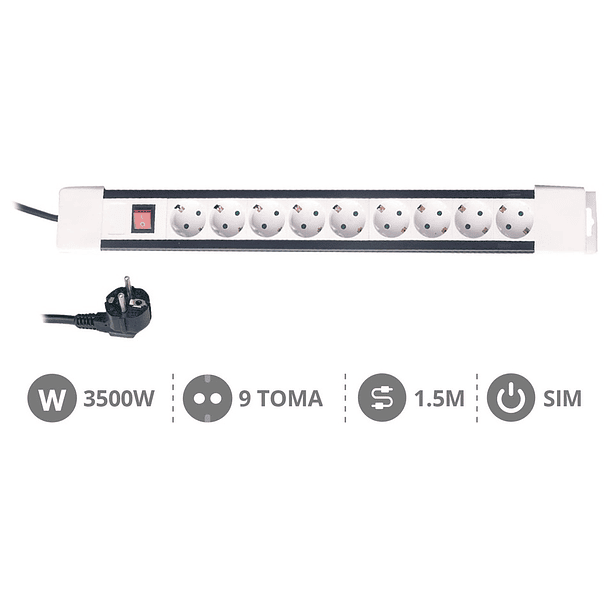 Extensão Protectora 9 Tomadas 3500W c/ Interruptor (1,5 mts) - GSC 