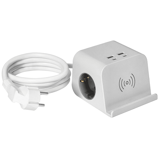 Extensão Dupla c/ 4 USB (2xUSB-A + 2xUSB-C) e Carregador Qi Indução 1,4 mts (Branco) - ORNO 1