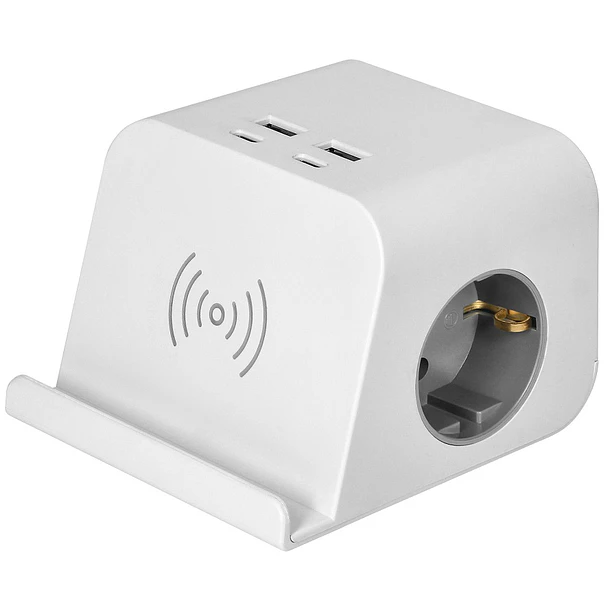 Extensão Dupla c/ 4 USB (2xUSB-A + 2xUSB-C) e Carregador Qi Indução 1,4 mts (Branco) - ORNO 2
