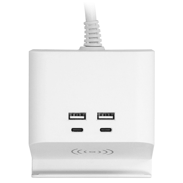 Extensão Dupla c/ 4 USB (2xUSB-A + 2xUSB-C) e Carregador Qi Indução 1,4 mts (Branco) - ORNO 4