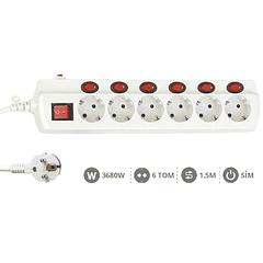 Extensão Sextupla c/ Interruptor p/ Cada Via (1,5 mts) - GSC