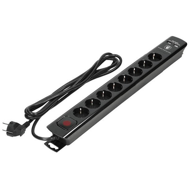 Extensão Octupla c/ 2x USB Preto (3 mts) - ORNO 