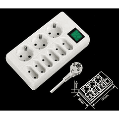 Base 3 Tomadas Schucko, 6 Tomadas Euro + Interruptor (3 mts)