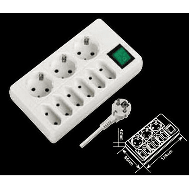Base 3 Tomadas Schucko, 6 Tomadas Euro + Interruptor (3 mts) 1