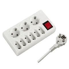 Base 3 Tomadas Schucko, 6 Tomadas Euro + Interruptor (3 mts)
