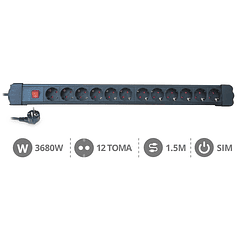 Extensão Protectora 12 Tomadas 3500W c/ Interruptor (1,5 mts) - GSC