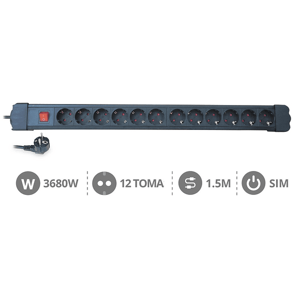Extensão Protectora 12 Tomadas 3500W c/ Interruptor (1,5 mts) - GSC 