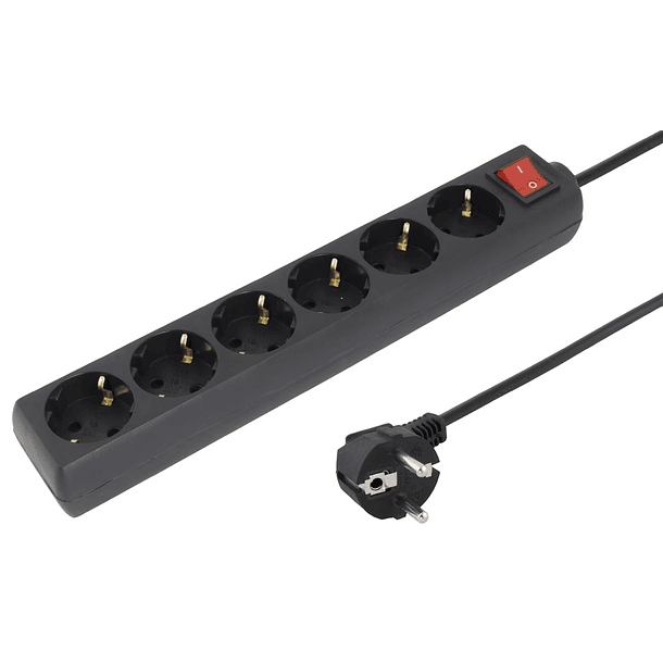 Extensão Sextupla c/ Interruptor (3 mts) - Preto 