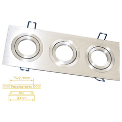 Aro Triplo Quadrado Ajustável em Aluminio p/ Lampadas MR16-GU10